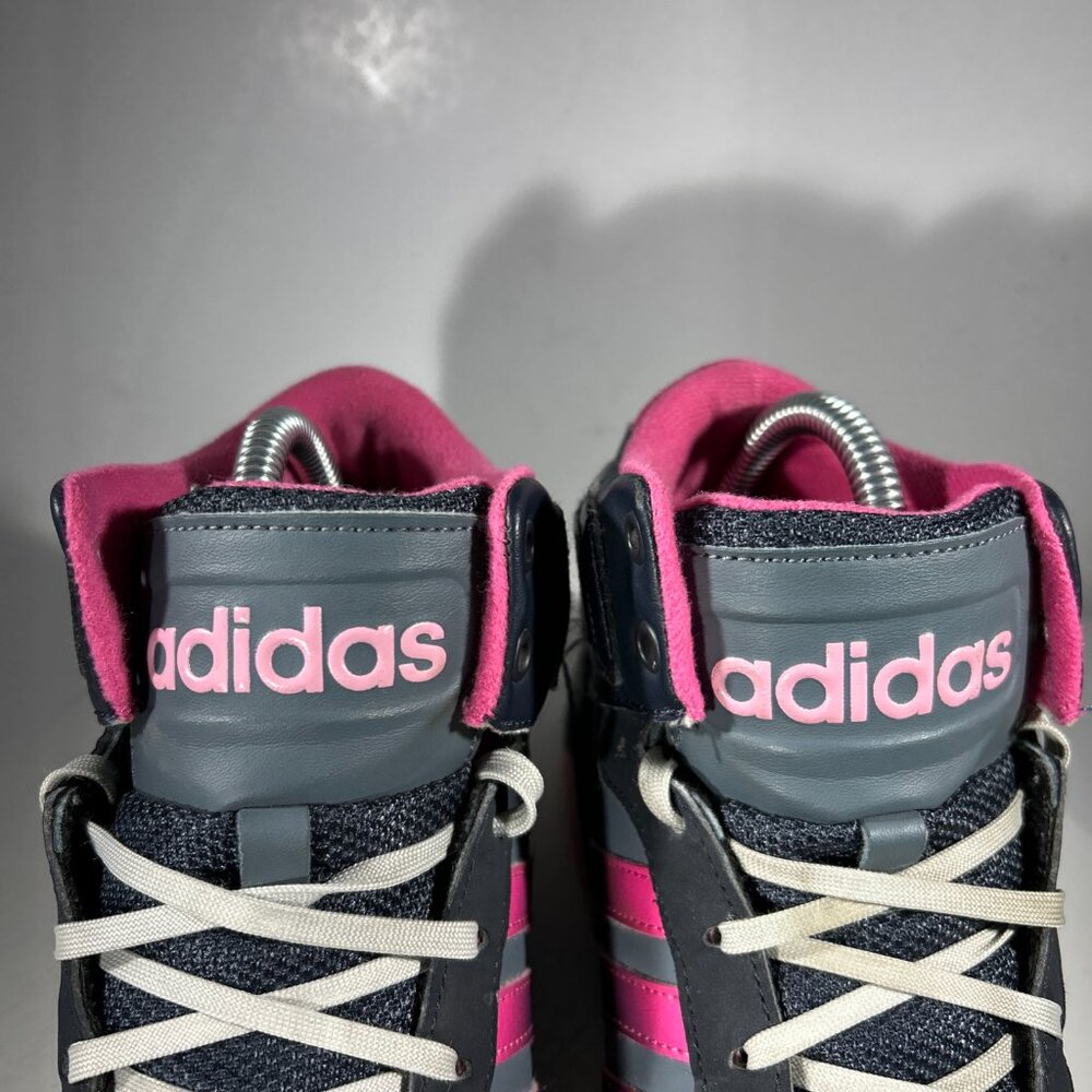 Adidas Neo Girls Fashion Sneakers Hightop Shoes Size 5 Black Gray Pink Youth Gym - Picture 3 of 12